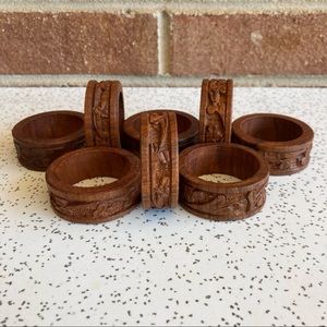 (8) Wood Boho Carved Napkin Ring Set